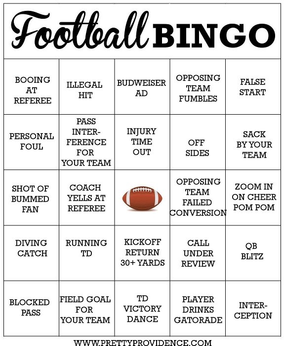 Printable Football Bingo Cards Printable Football Bingo Cards