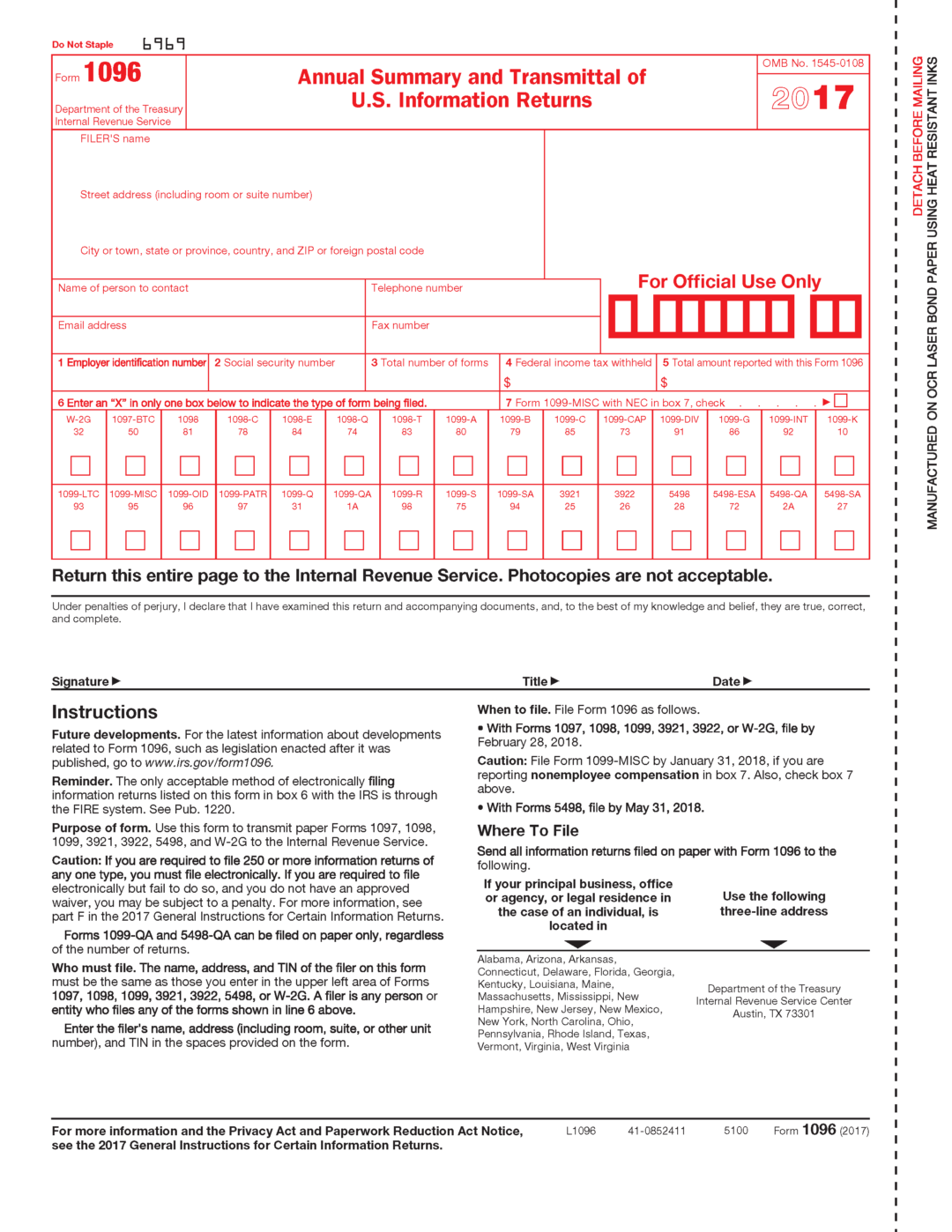 Printable Form 1096 Printable Form 1096