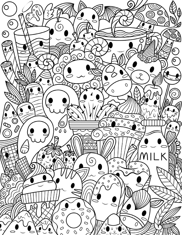 Printable Kawaii Doodle Adult Coloring Page Printable Kawaii Doodle Adult Coloring Page