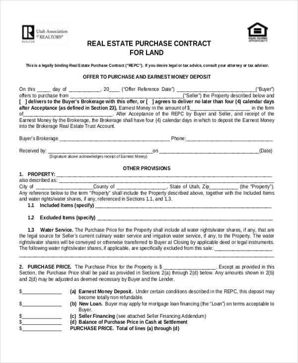 Free Printable Purchase Agreement For Land