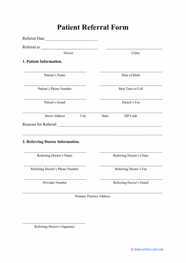 Printable Patient Referral Forms For Medical Office