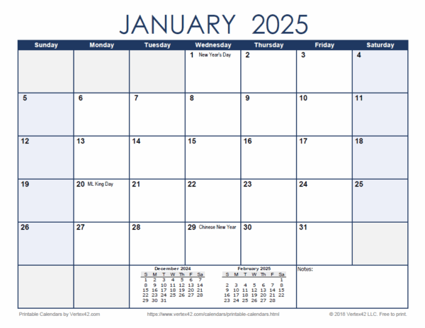 Free 2025 Printable Monthly Calendar