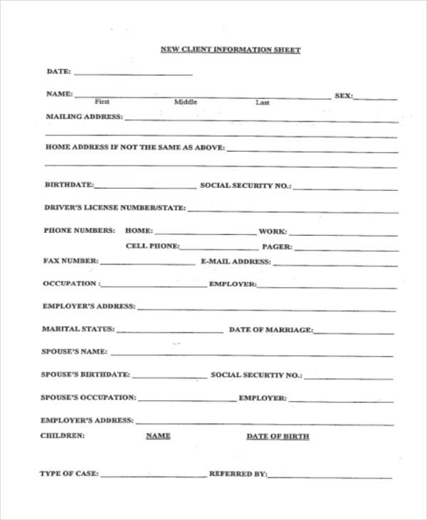 Printable New Client Form Template Home Staging Printable Forms Free 