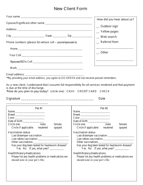 Printable New Client Form Template Home Staging