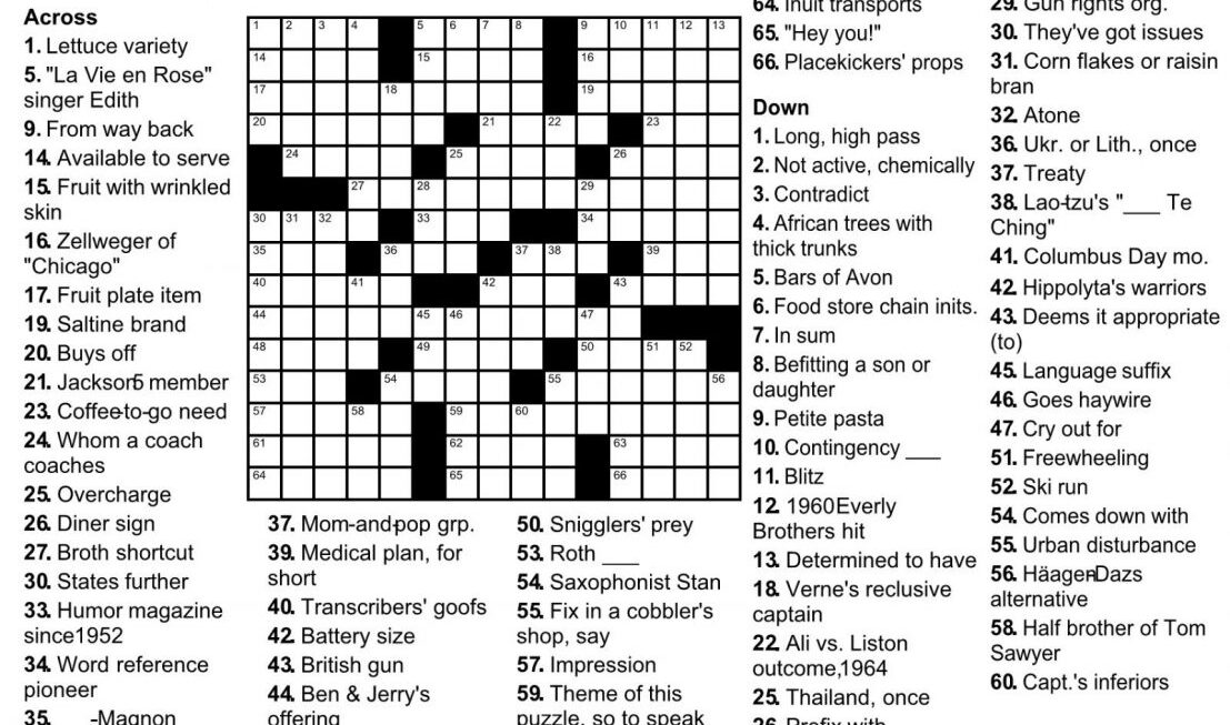 Printable New York Times Crossword Puzzle