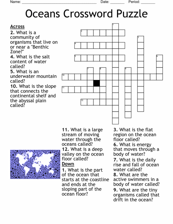 Ocean Printable Crossword Puzzle