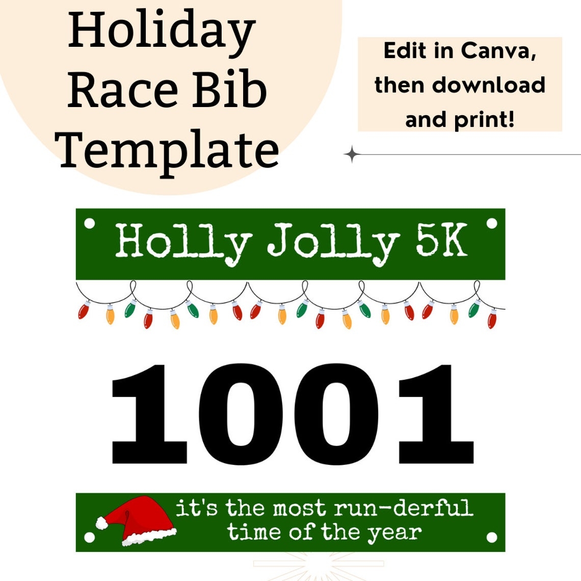 Printable Race Bib Template Editable Running Bib Canva Etsy