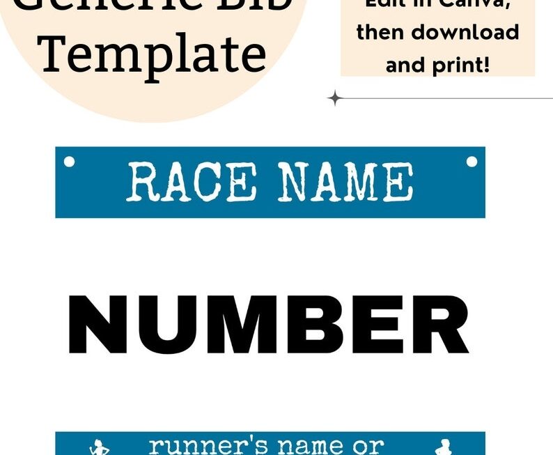 Printable Race Bib Template Editable Running Bib Canva Template Etsy