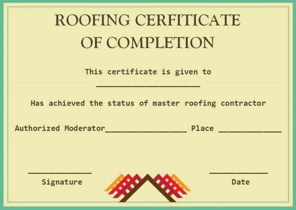Printable Roofing Certificate Of Completion
