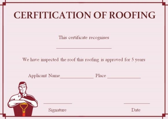 Printable Roofing Certificate Of Completion