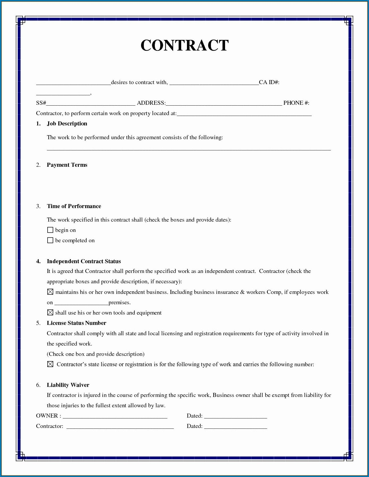 Printable Simple Contract Template Printable Simple Contract Template