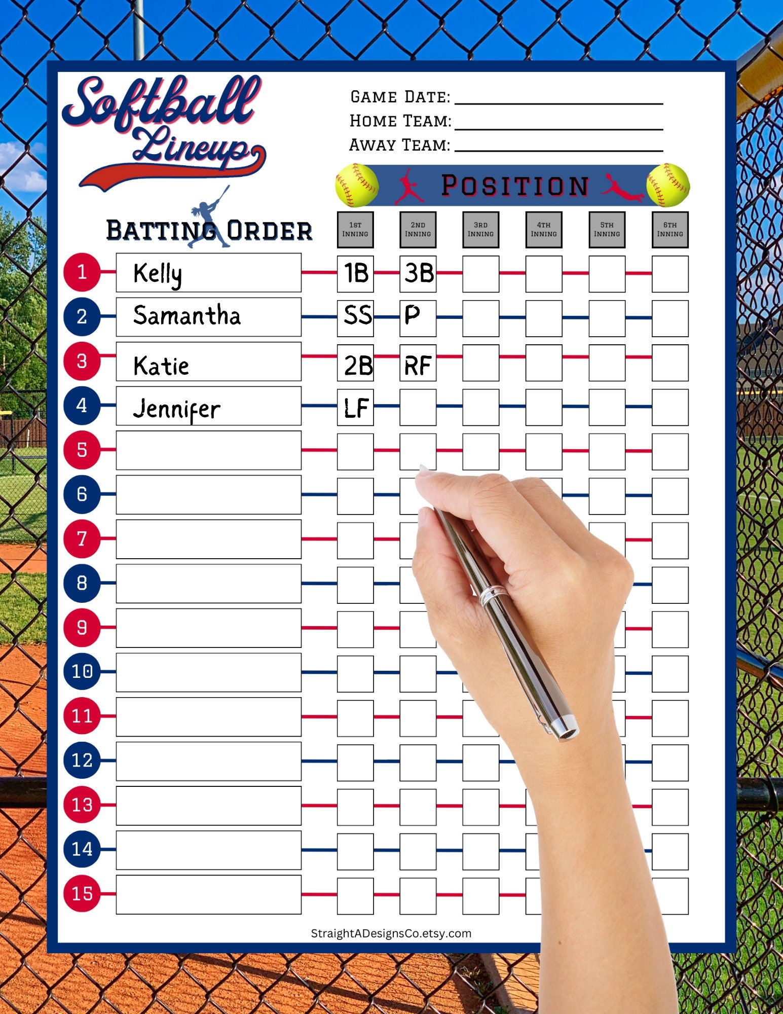 Printable Softball Lineup Card Softball Position Board Softball Coach 