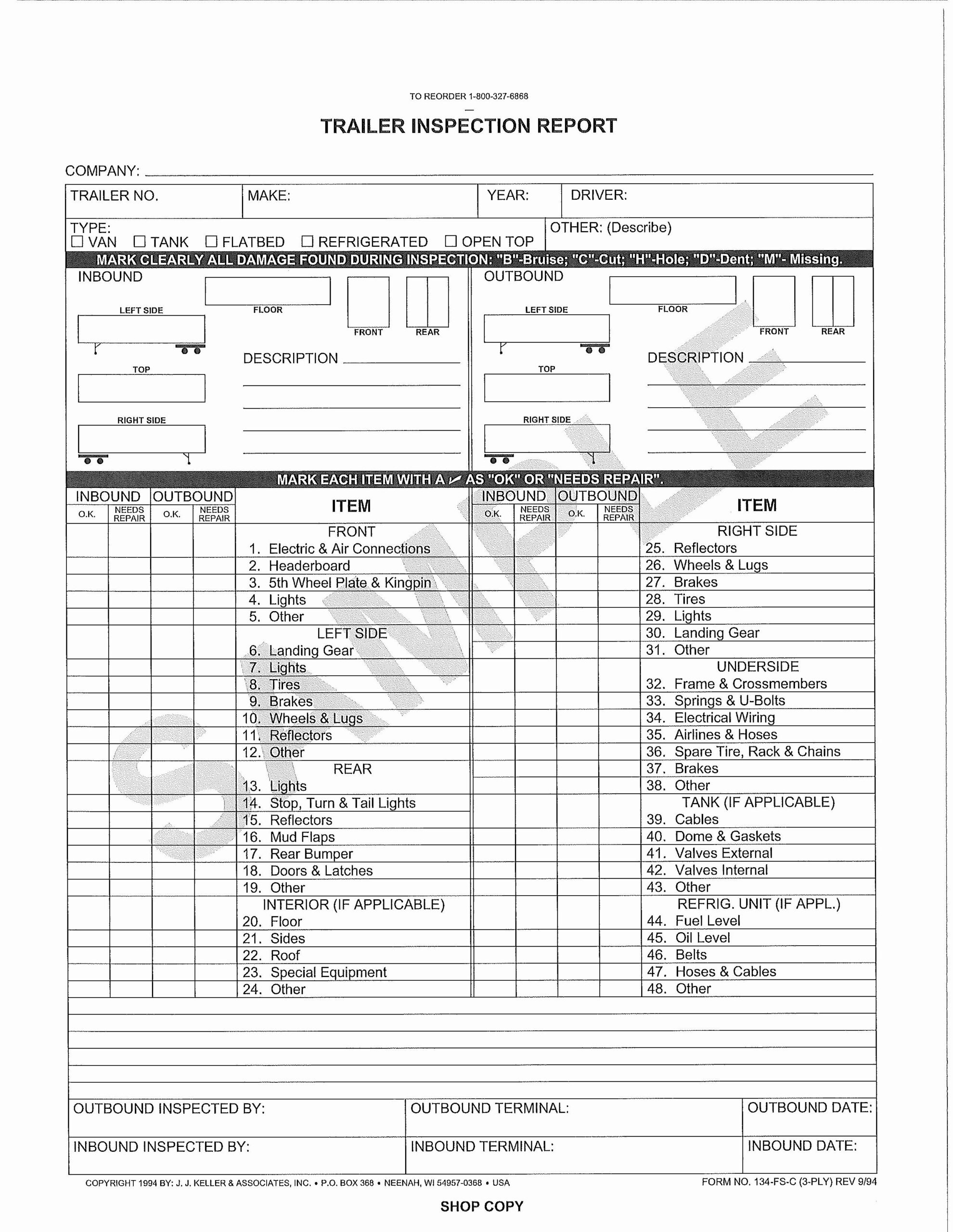 Printable Trailer Inspection Form Template Printable Templates