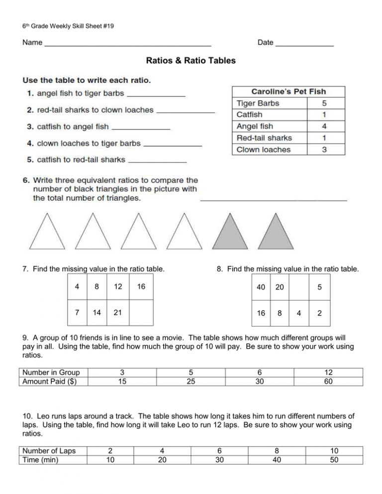 Ratio Worksheets Grade 6 Ratio Worksheets Grade 6