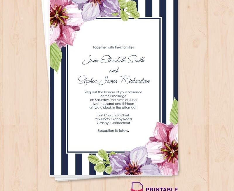 Retro Stripes Floral Wedding Invitation Template Printable Invitation