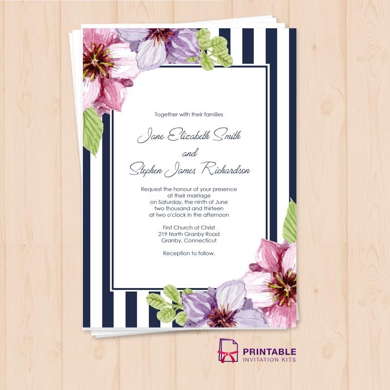 Retro Stripes Floral Wedding Invitation Template Printable Invitation 