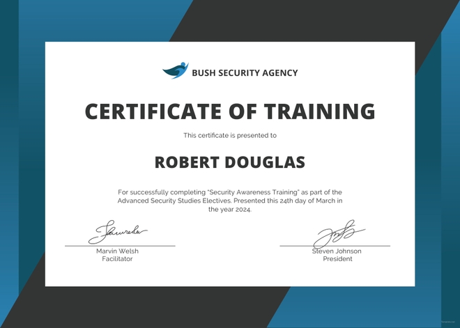 20 Hr Security Training Certificate Printable