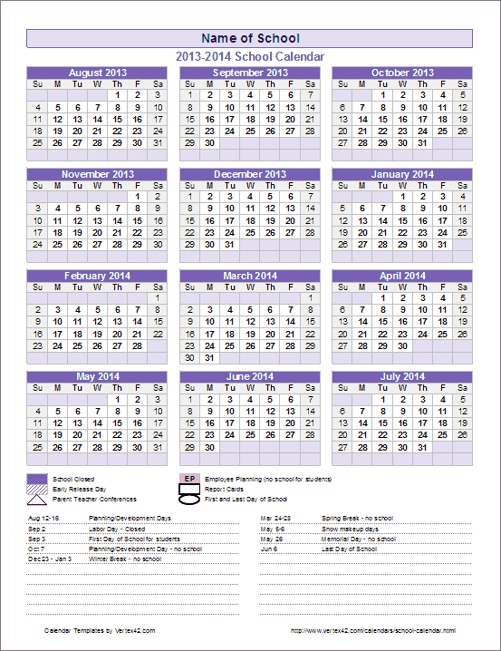 Free Printable School Calendar 2025-20