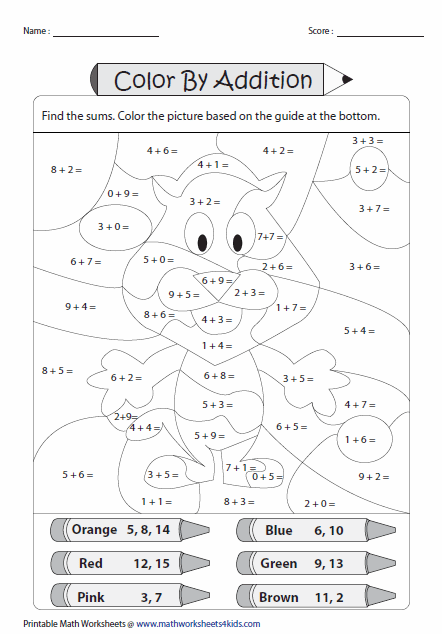 Single Digit Addition Coloring Worksheets