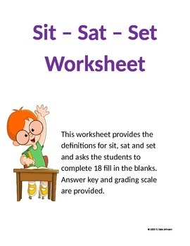 Sit Sat Set Worksheet For Grades 6 9 By Gale Johnson TPT