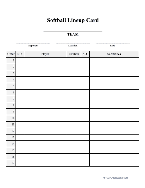 Softball Lineup Template Download Printable PDF Templateroller