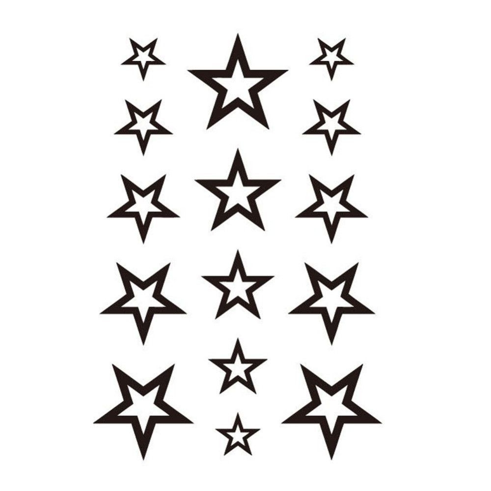 Solid Black Five pointed Star Waterproof Temporary Tattoo Pattern 