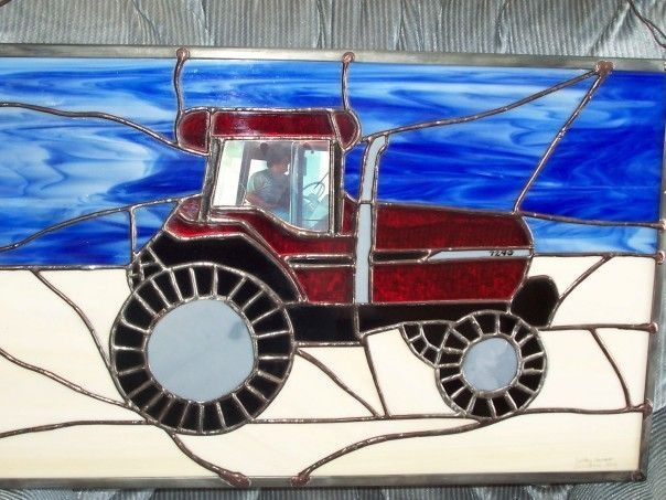 Stained Glass I Made Of My Brother 39 s Tractor With His Picture  Stained Glass I Made Of My Brother 39 s Tractor With His Picture