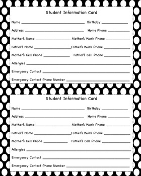 Student Information Card By Fantastical Firsties TPT