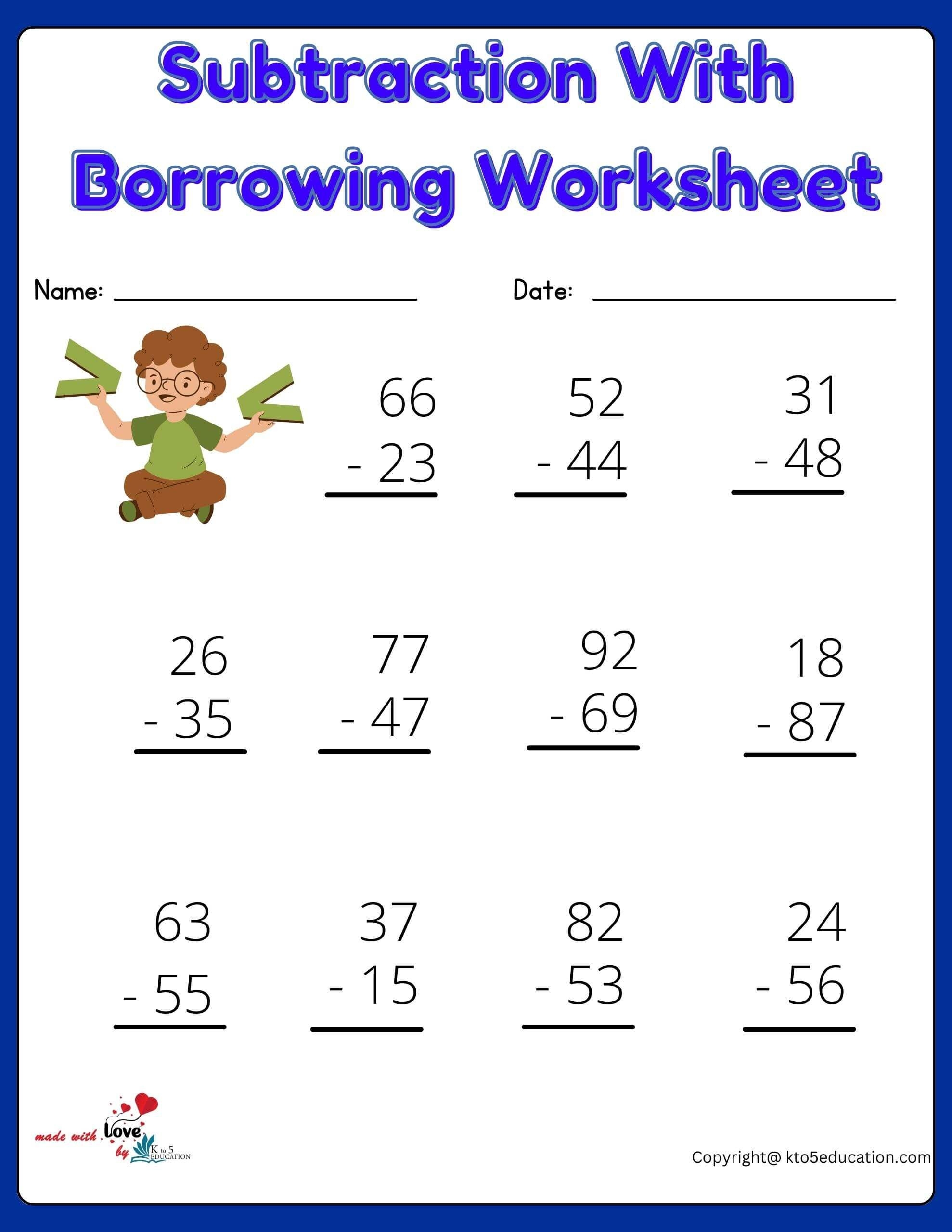 Free Printable Worksheets On Regrouping In Subtraction