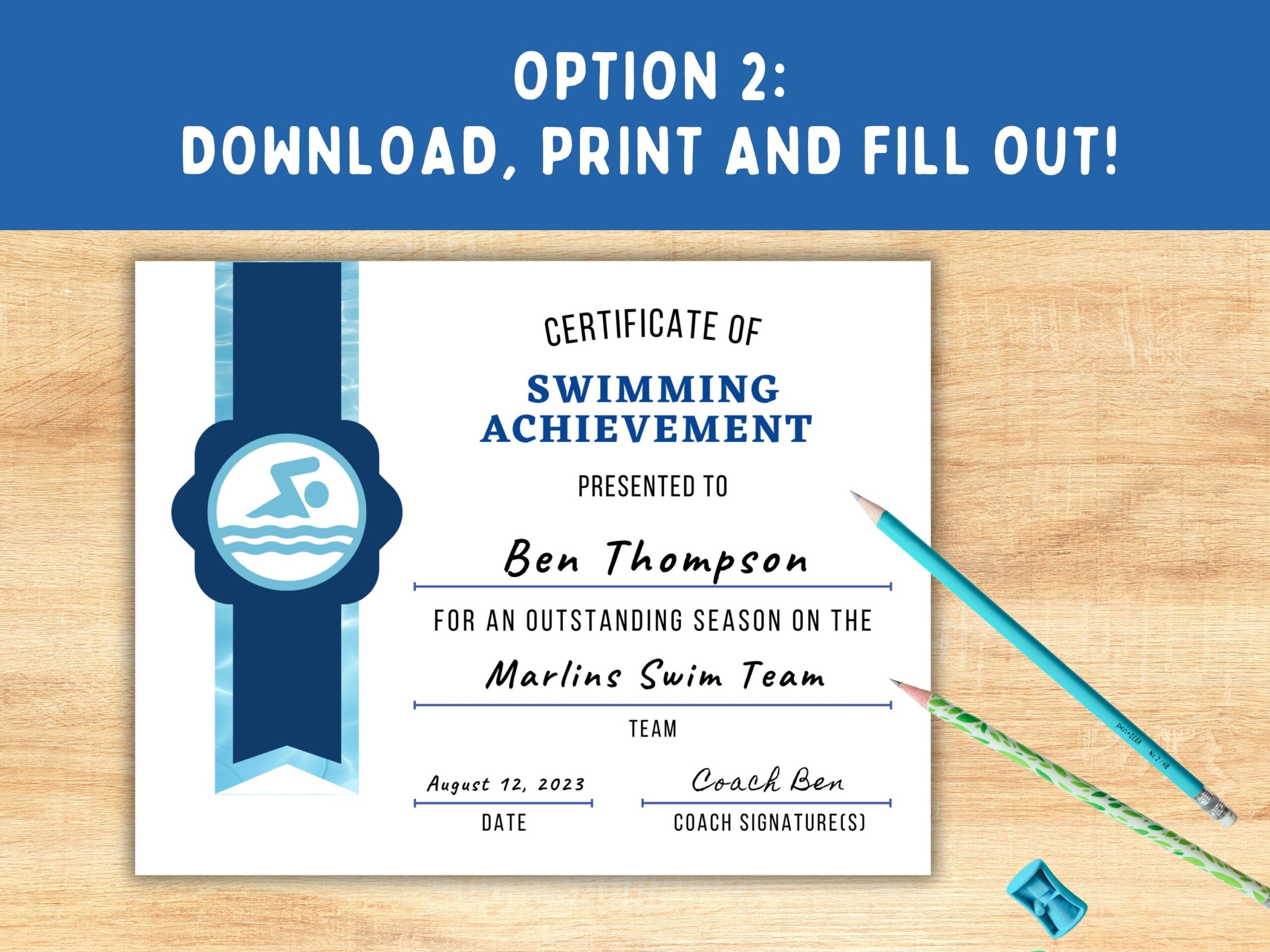 Swim Team Certificates Swimming Participation Award Swimmer Party 