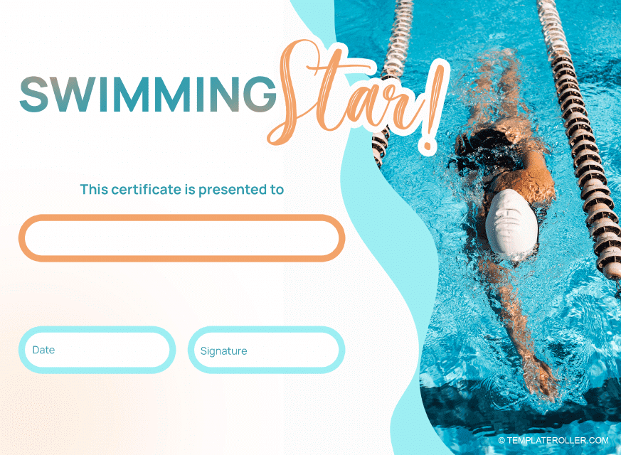 Swimming Certificate Template Star Download Printable PDF