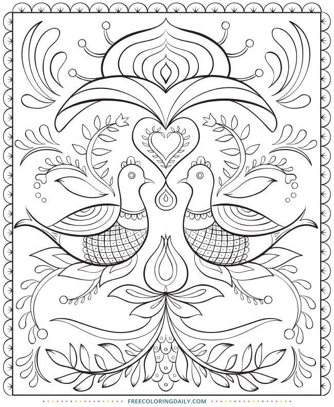 This Lovely Folk Art Free Printable Coloring Page Features Birds And This Lovely Folk Art Free Printable Coloring Page Features Birds And