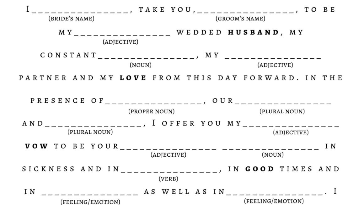Wedding Vows Mad Libs Free Printable