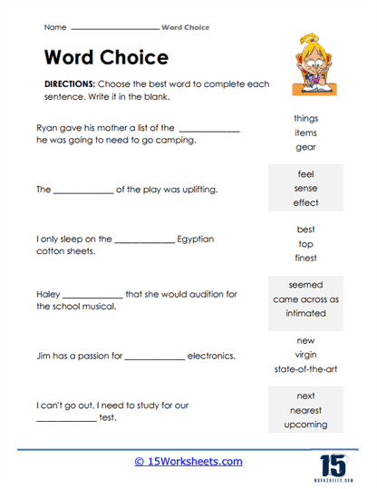 Word Choices Worksheets 15 Worksheets
