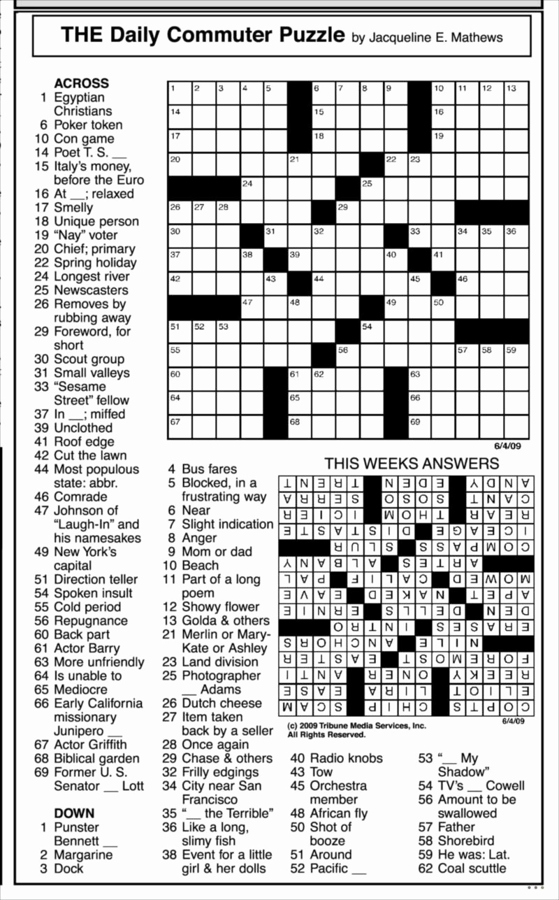 Daily Printable Crossword With Solutions Daily Printable Crossword With Solutions