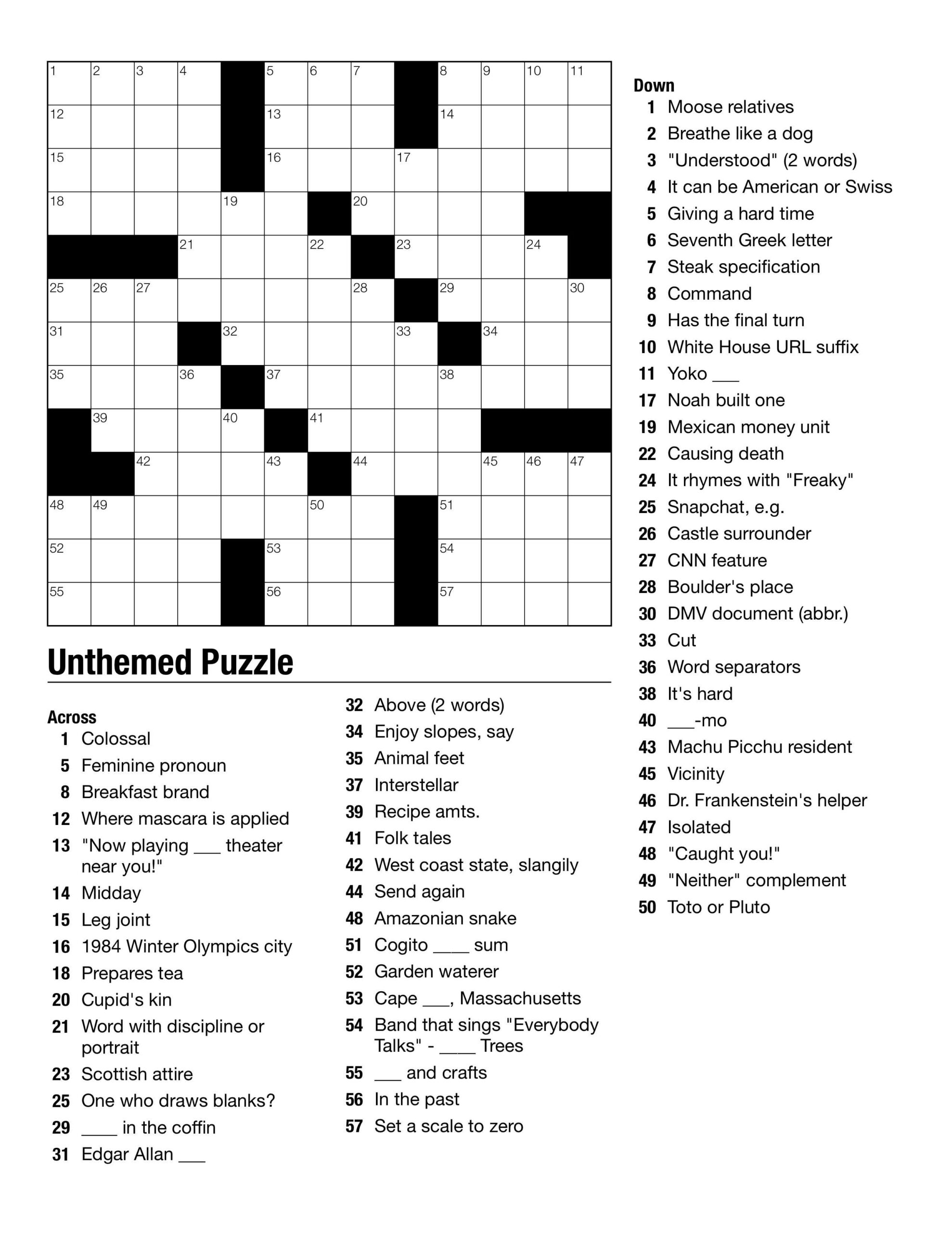Printable Daily Crossword Puzzle Printable Daily Crossword Puzzle