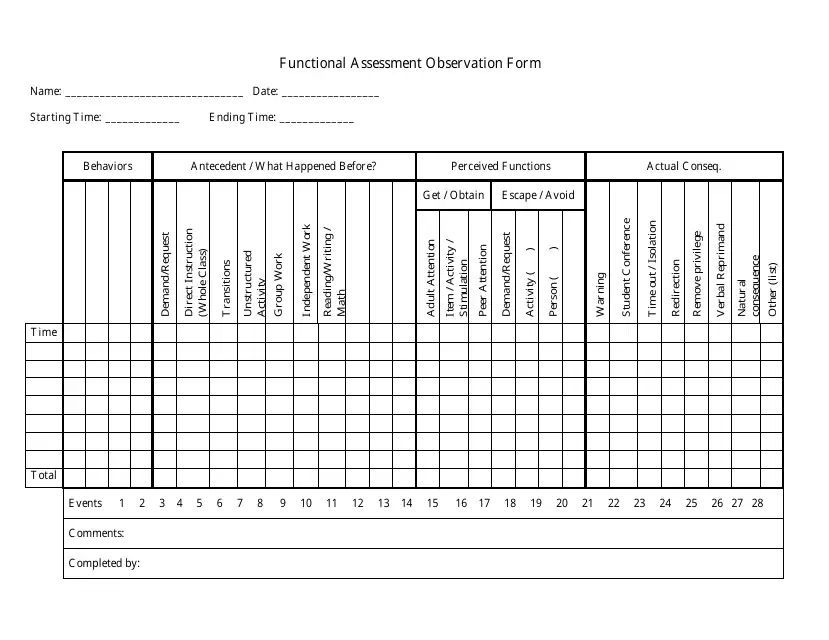 Functional Assessment Form Printable Functional Assessment Form Printable