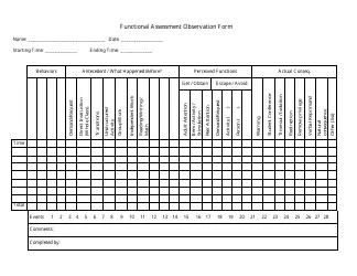Functional Assessment Observation Form Download Printable PDF Functional Assessment Observation Form Download Printable PDF