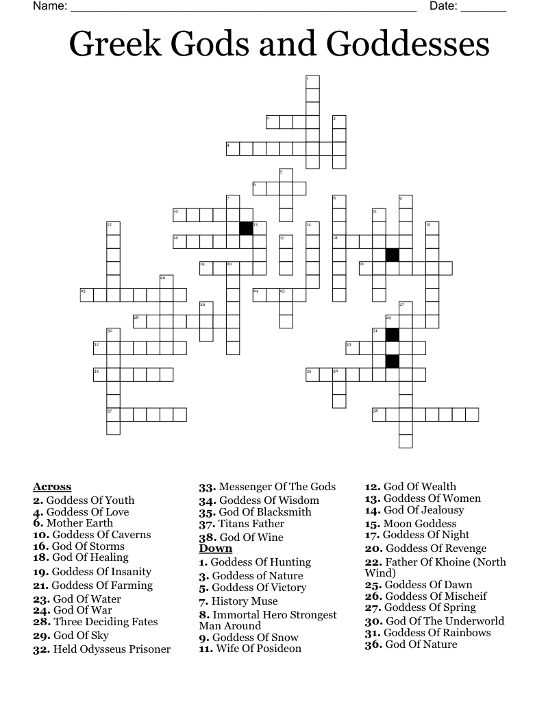 Greek Mythology Characters Crossword WordMint