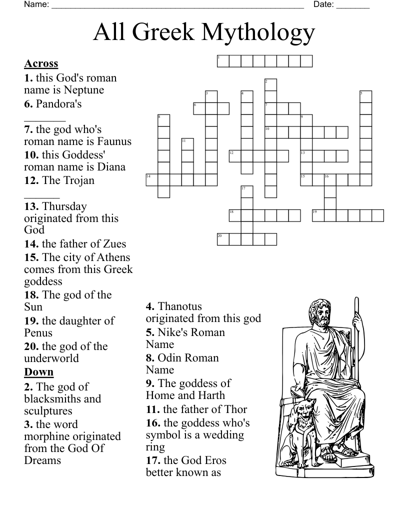 Greek Mythology Crossword Puzzle WordMint