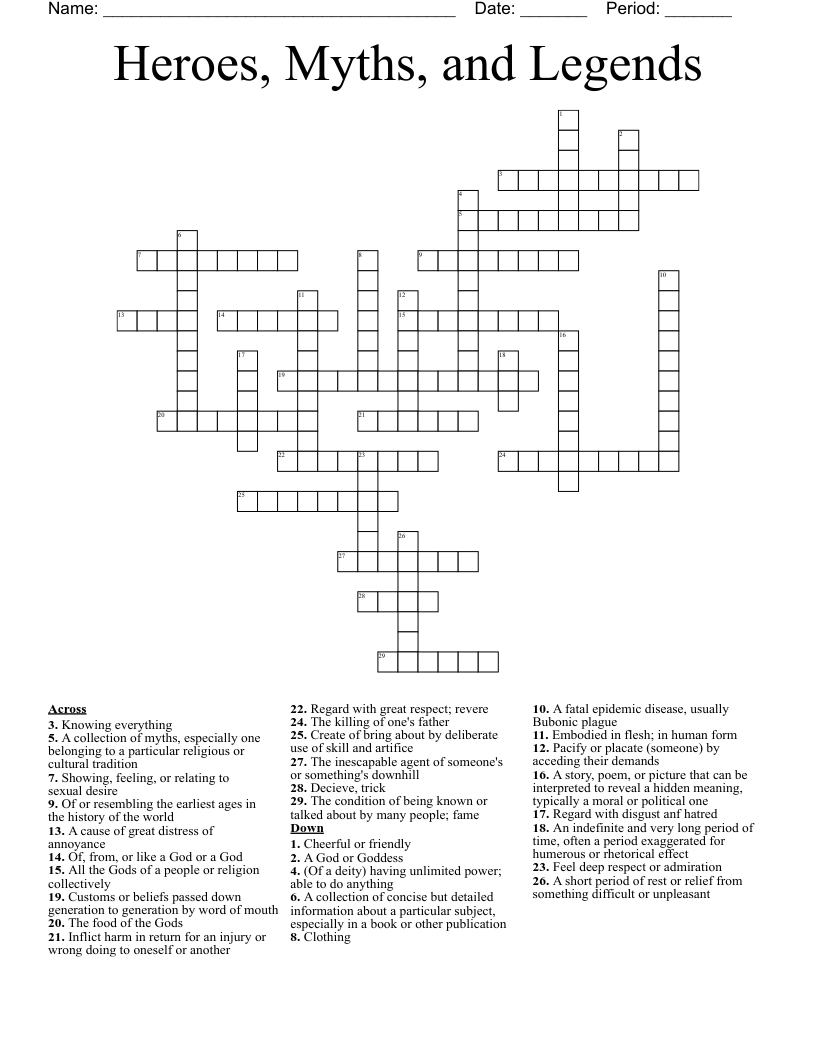 Mythology Crossword Puzzles Printable