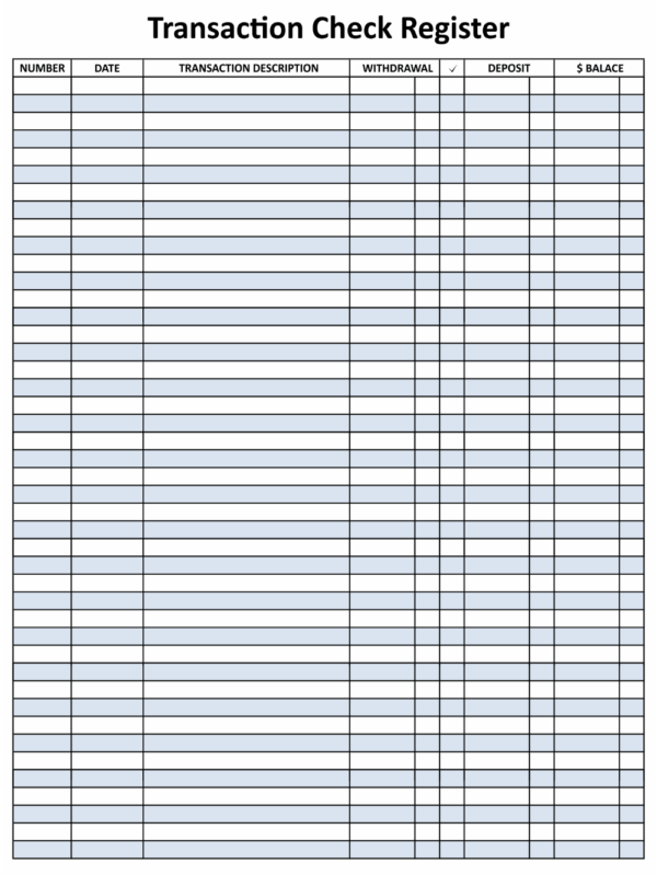 Full Page Printable Check Register Template