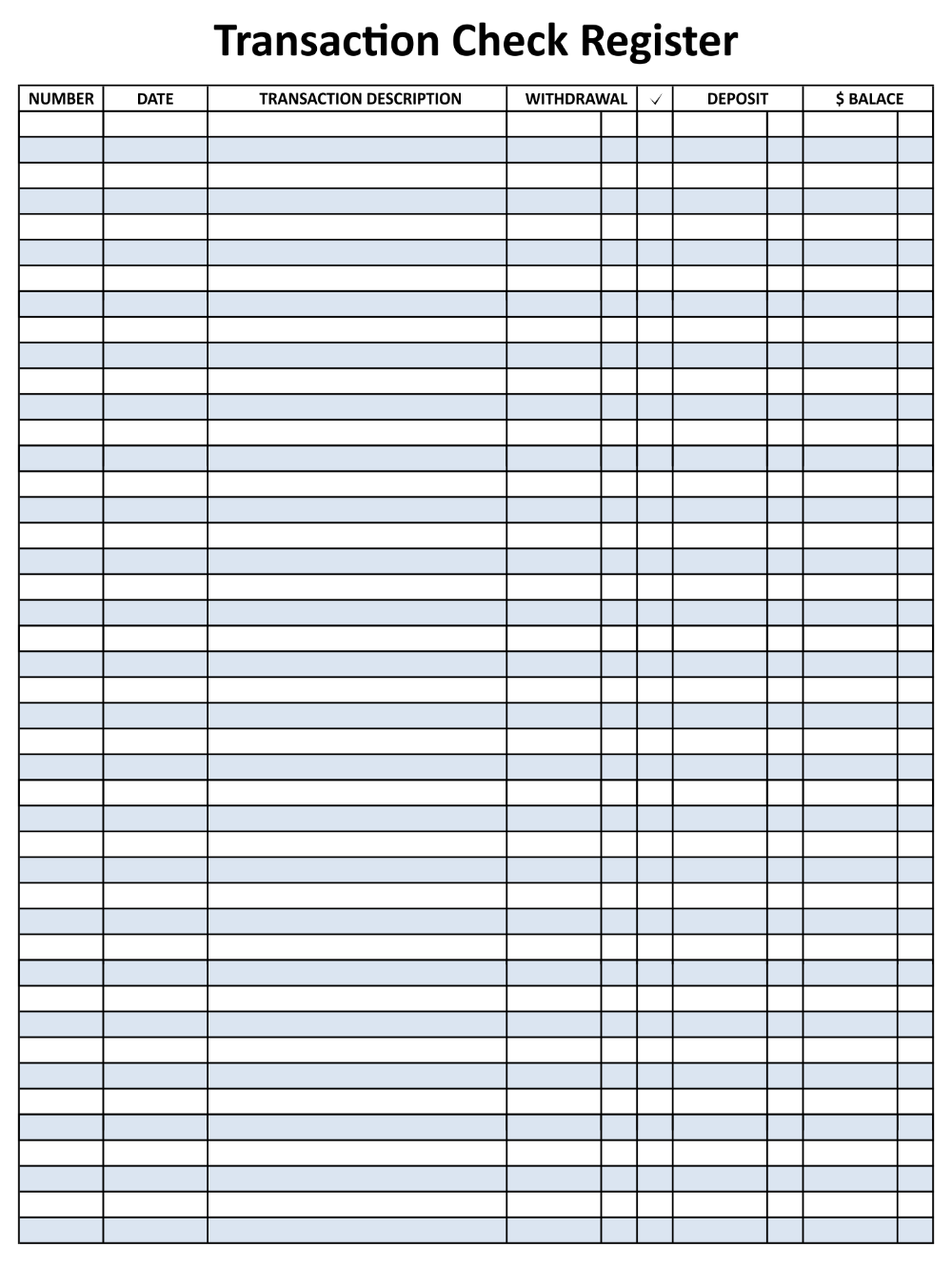 Printable Checkbook Register Printable Checkbook Register