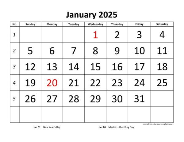Monthly Calendar 2025 Printable Free
