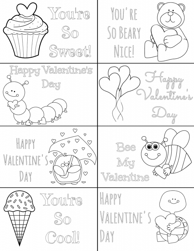 Printable Valentine Cards To Color Printable Valentine Cards To Color