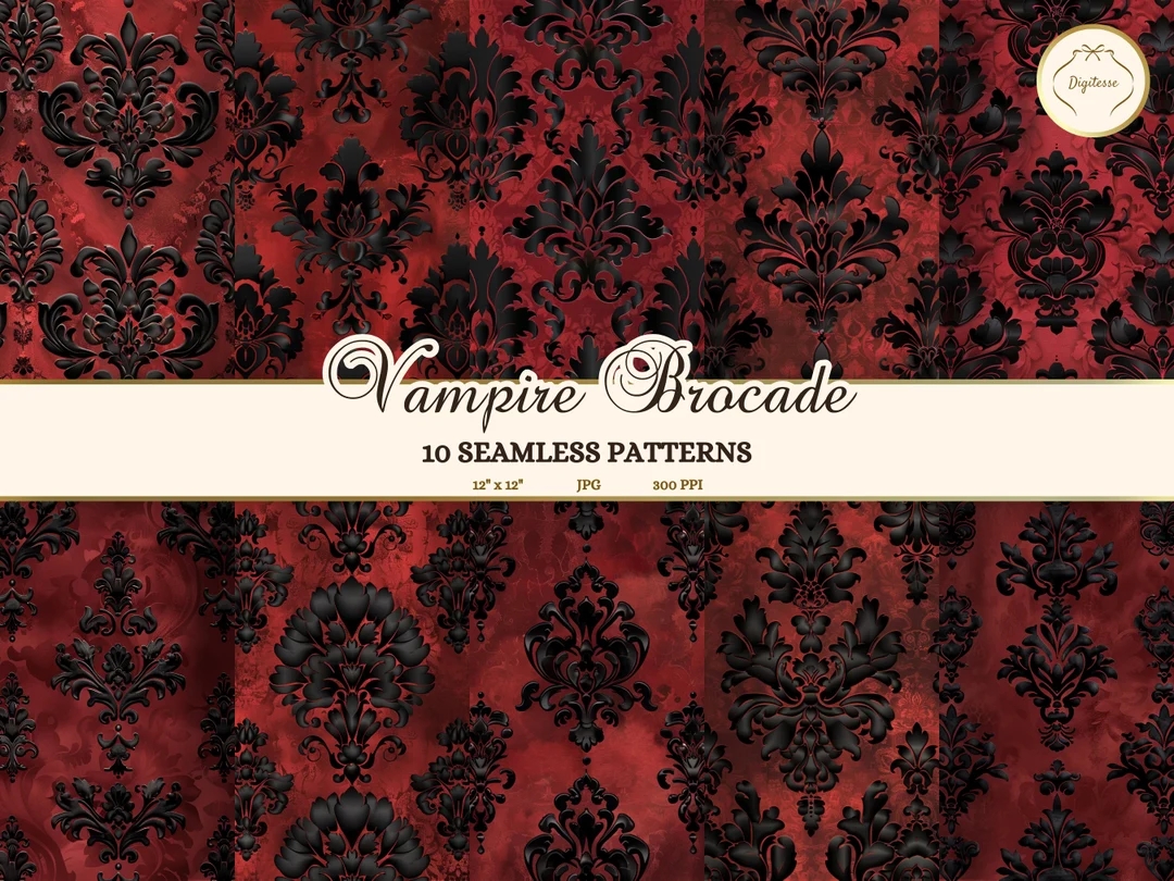 Red And Black Brocade Seamless Pattern Set Vampire Aesthetic Brocade Red And Black Brocade Seamless Pattern Set Vampire Aesthetic Brocade
