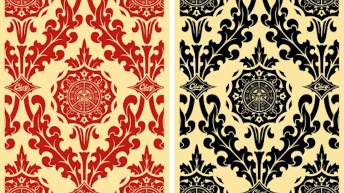 Shepard Fairey Parlor Pattern Cream And Red Cream And Black For Sale