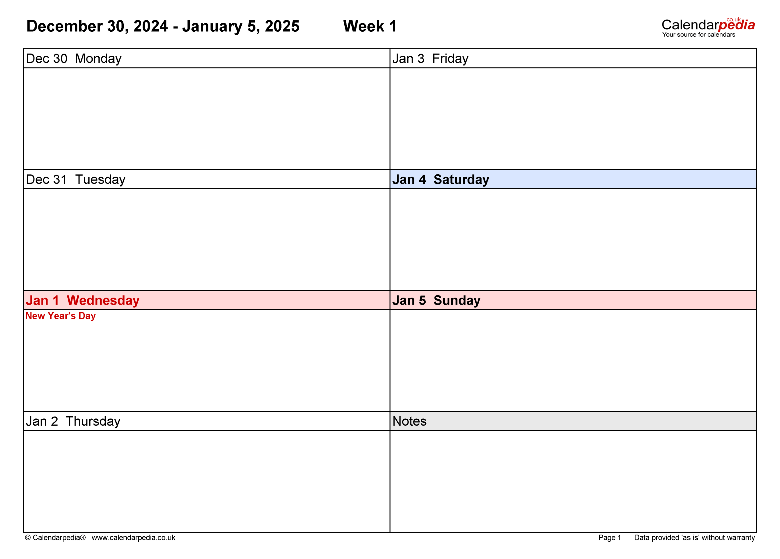 Weekly Calendar 2025 UK Free Printable Templates For Excel
